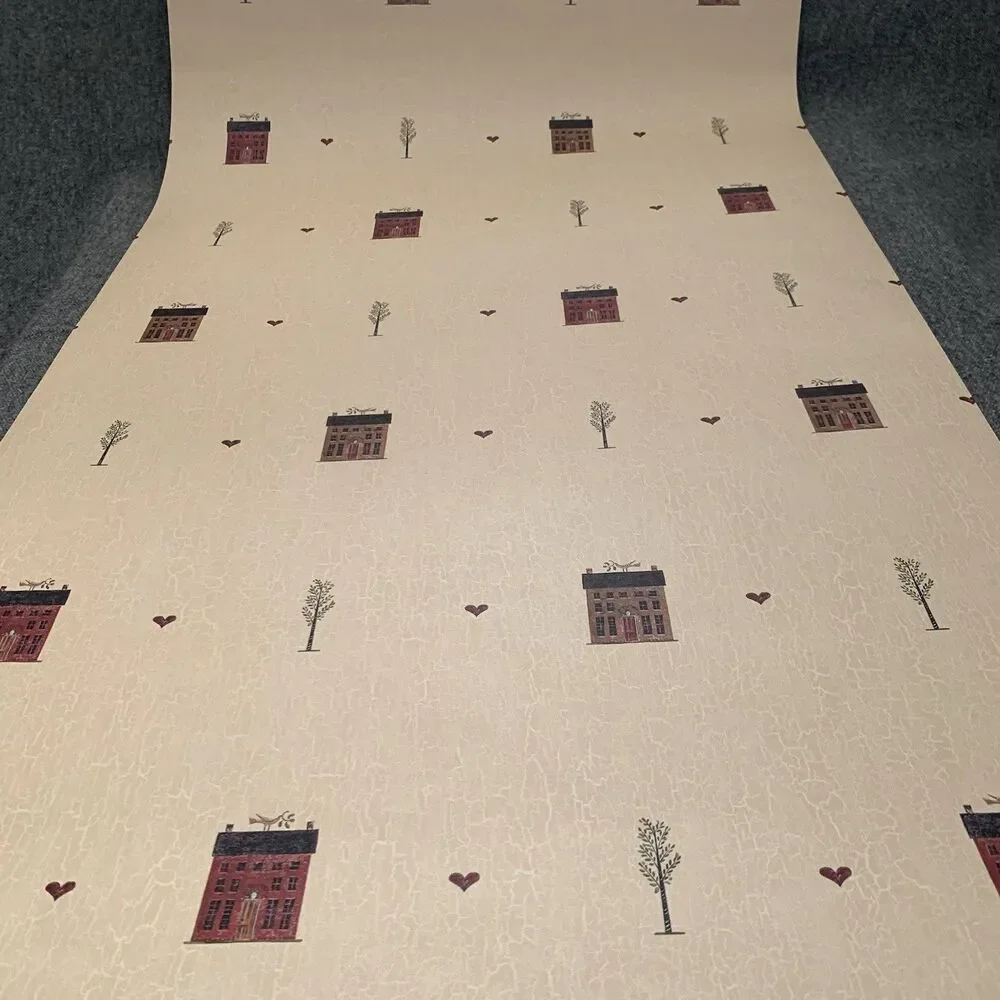 Folk art Wallpaper Primitive Country Barn House By International H3143